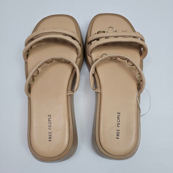 NEW Free People Midas Touch Sandal Womens 8.5 Tan Leather Flatform Slide Boho - Picture 9 of 12